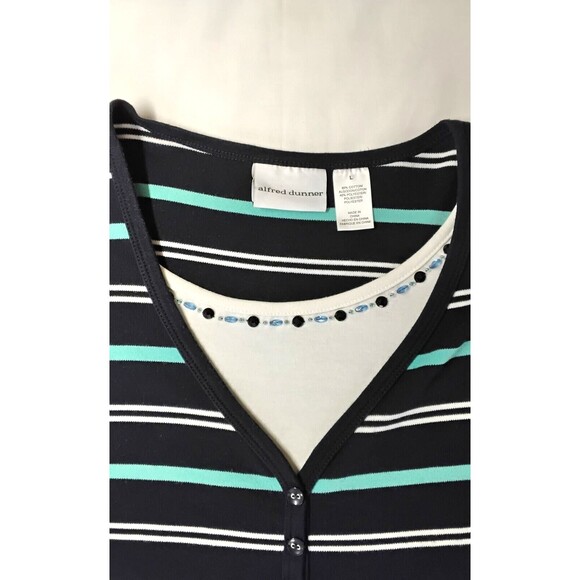 Alfred Dunner Striped Sweater Short Sleeve With Rhinestones Size Large - Picture 2 of 8